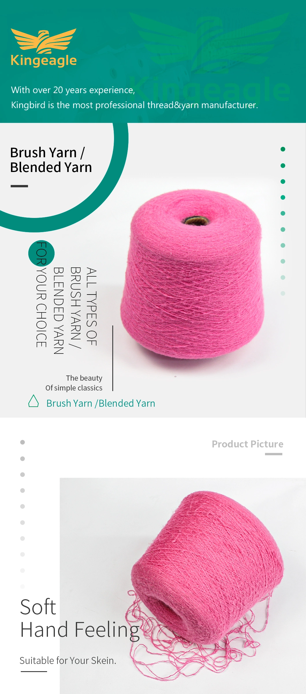 Kingeagle Soft Wool Blended Yarn Mohair Brush Yarn for Textile 13nm